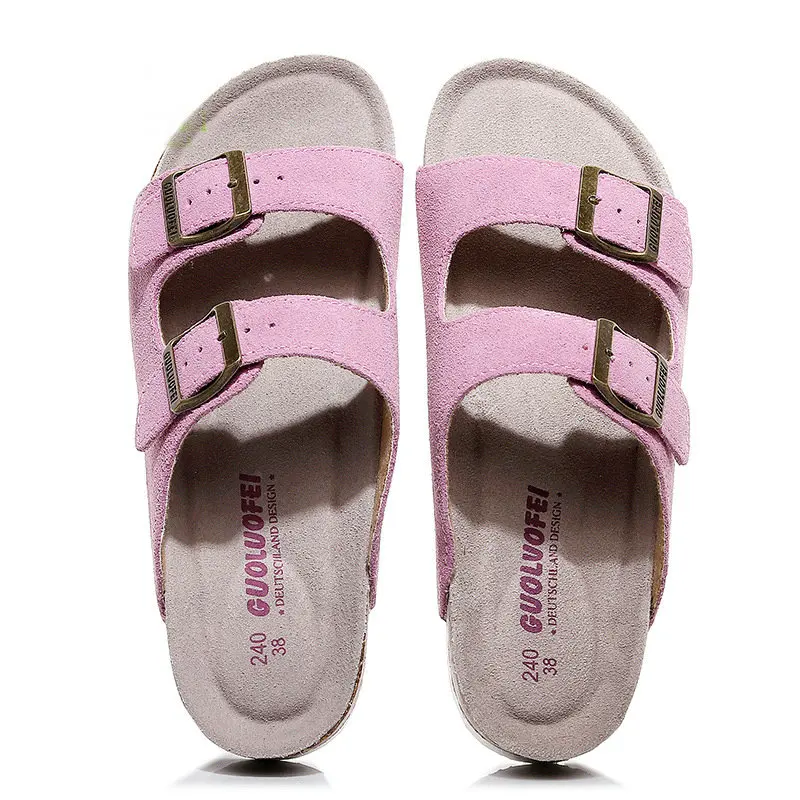 

Women Cork Slippers Summer Fashionable Anti Slip Couple Leather Slippers Casual Beach Sandals Women Shoes