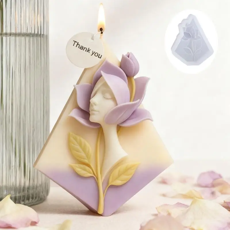 

Художественная силиконовая форма для свечей с уникальными цветочными узорами в виде человеческого лица для изготовления, легкая