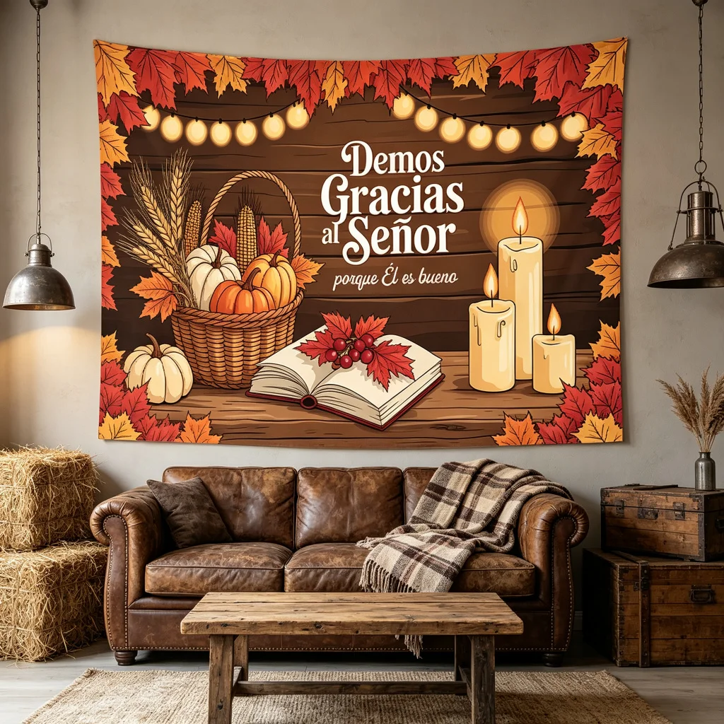 1PC Thanksgiving Fall Give Thanks Lord Fall Religious Print Backdrop Banner, Bedroom Photo Background, Polyester, Home Decor