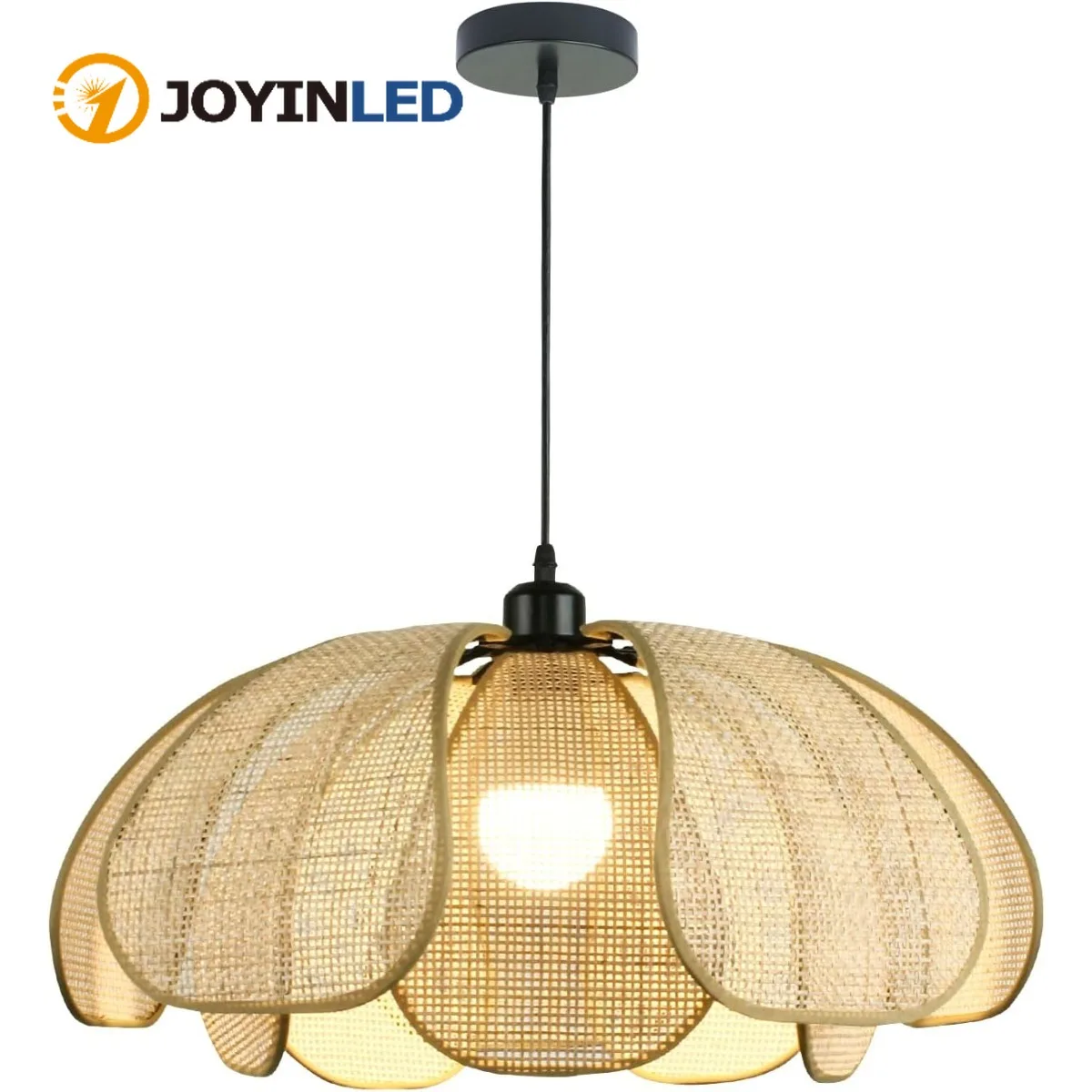 JOYINLED Wabi Sabi Bamboo Rattan Chandelier, 50cm E27 Hand-Woven Beige Boho Pendant Light for Dining Room Hotel Tea House Lamp