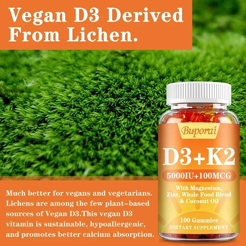Vitamin D3 K2 Gummies - Strengthen Bones, Support Heart and Joint Health, Improve Immunity, Mood and Energy Levels