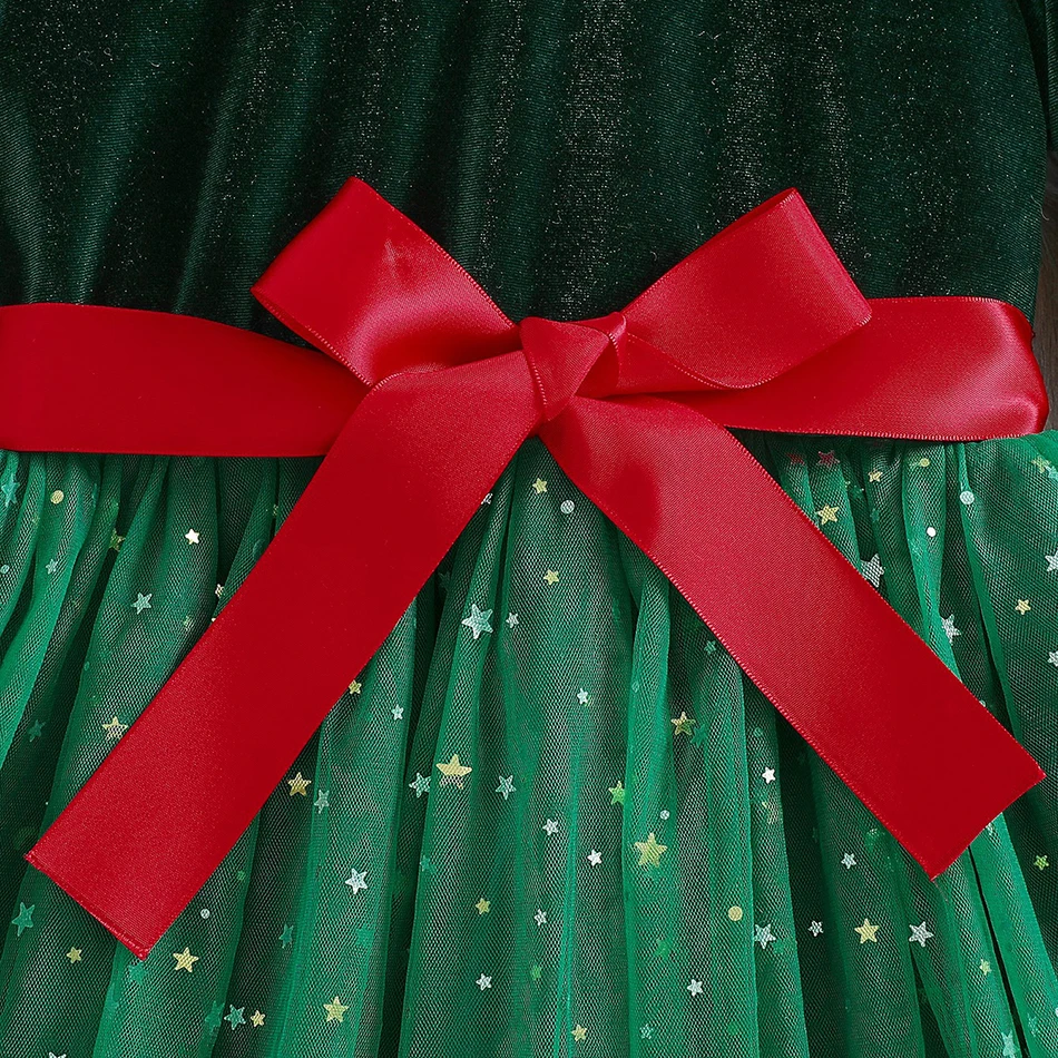 طفلة طباعة فستان شبكي الطفل نافيداد حفلة الكرة ثوب تنورة ربيع الخريف الاطفال ملابس الفتيات فساتين الأميرة هدية الكريسماس