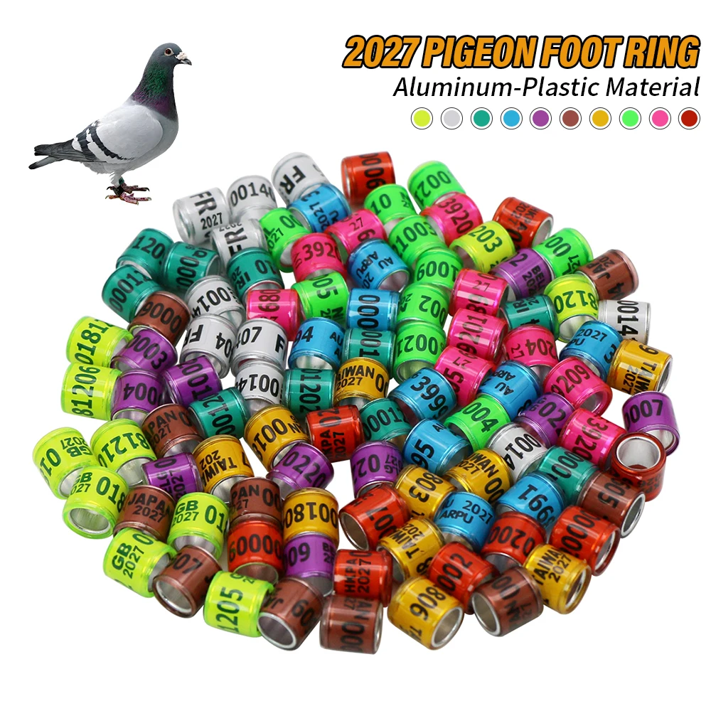2027 Aluminum Plastic Pigeon Foot Ring With Number Letter Bird Leg Sign Rings Fly Race Identification Circle Pilgrims 100 Pcs