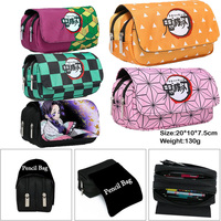 Demon Slayer High-capacity Pen Bag Anime Tanjirou Nezuko Student Double-layer Stationery Storage Bags Cute Cartoon Kids Gifts