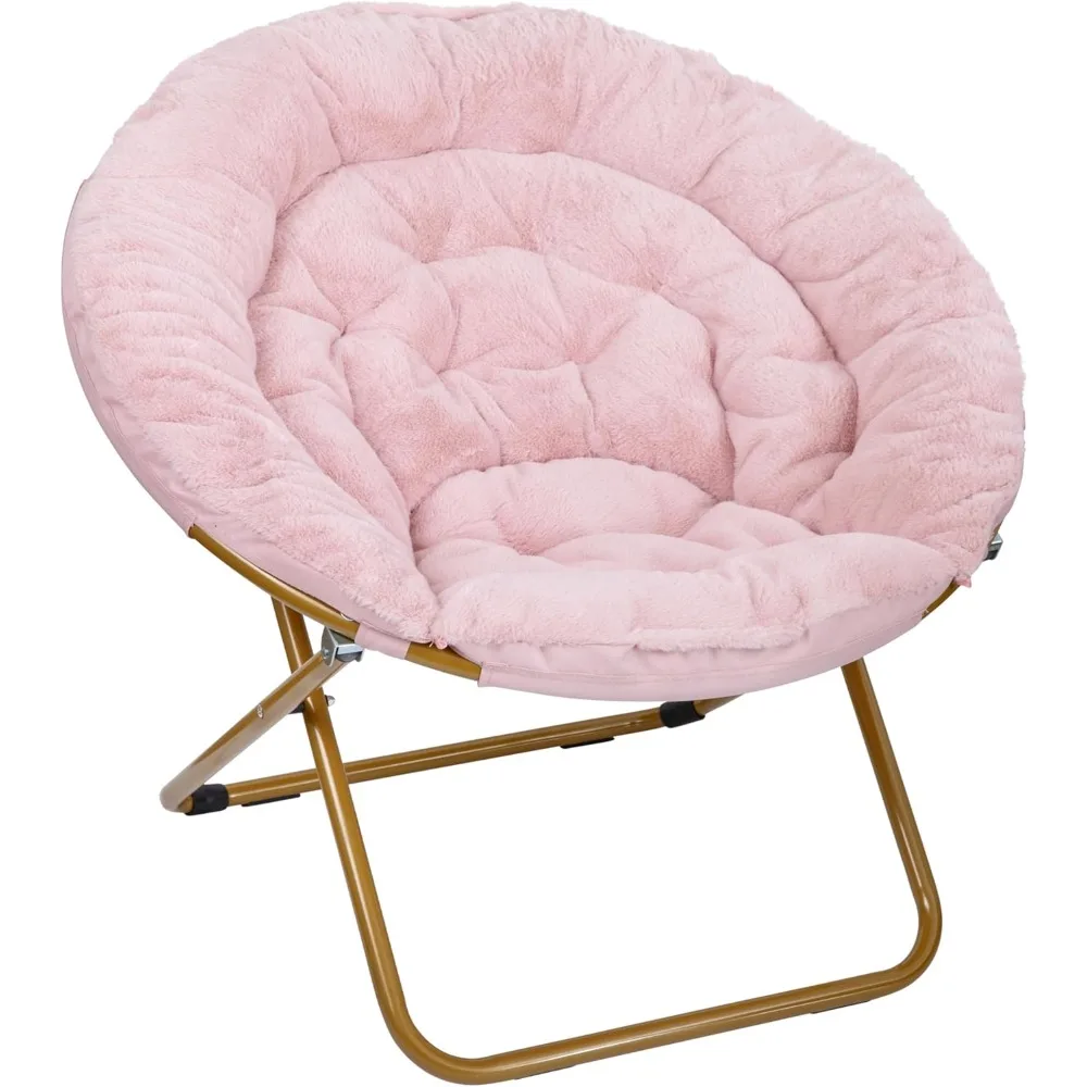 كرسي محمول قابل للطي من الفرو الصناعي كبير الحجم للمساكن وغرف النوم، إطار ذهبي ناعم، فرو صناعي أحمر الخدود، مثالي للراحة #3