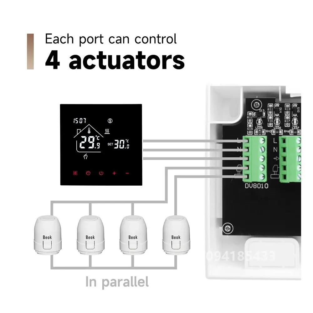 Beok 8-Zone Concentrator Underfloor Heating Centre Hub Controller for Mainfold Gas Boiler/Tuya Smart Wifi Thermostat/Actuator