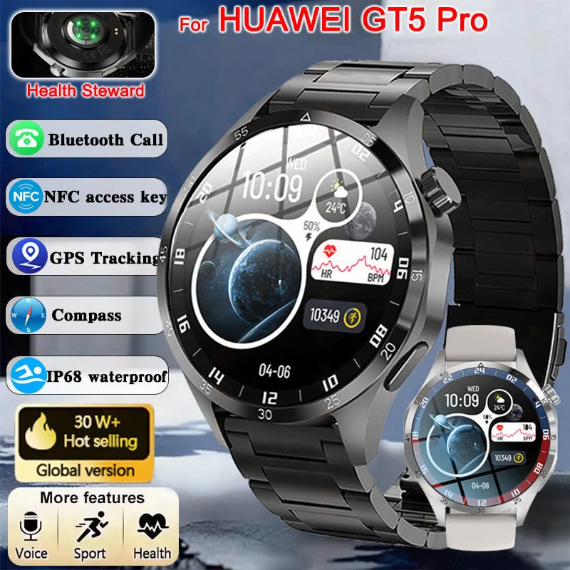 

Для Huawei GT5 Pro Смарт-часы Мужчины HD AMOLED Экран GPS Траектория движения Сердечный ритм Bluetooth Вызов 1,52 "SmartWatch IP68 2025Новый