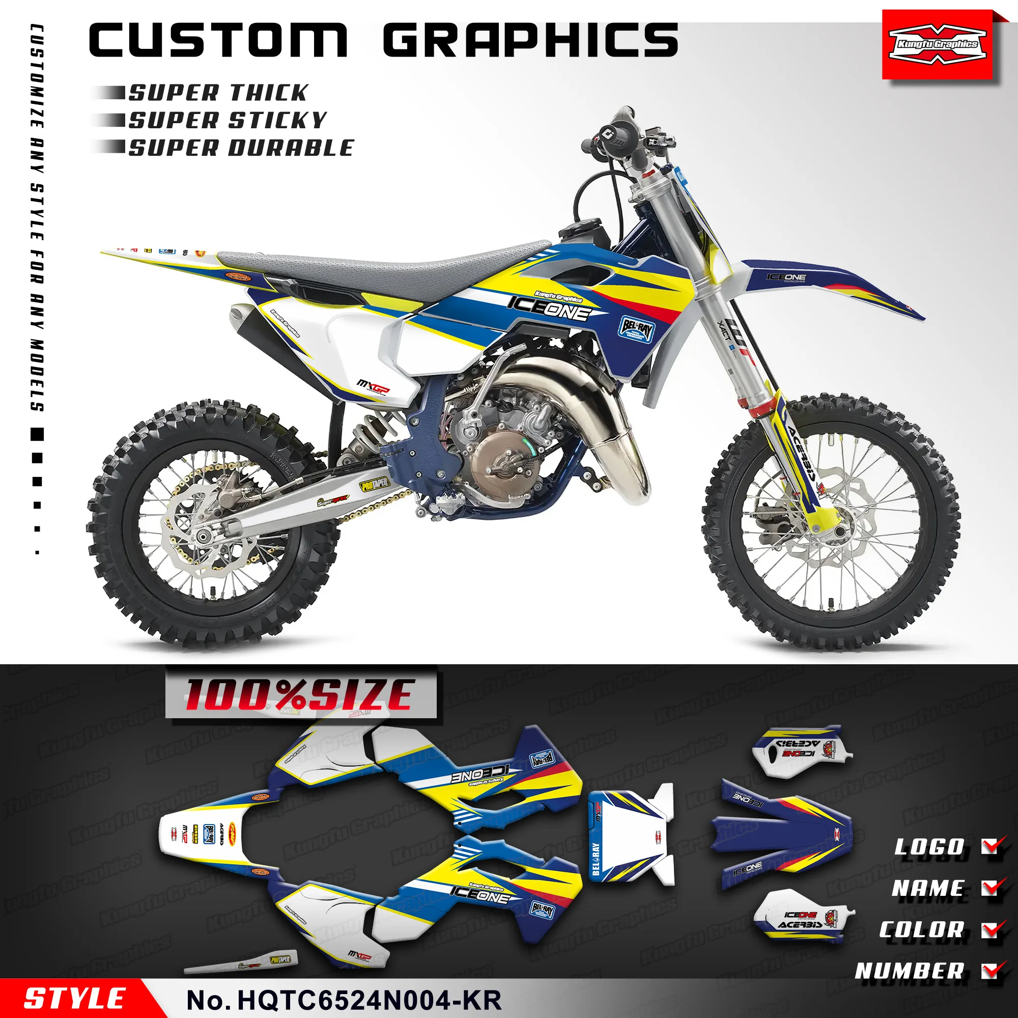 

KUNGFU GRAPHICS Graphics Kit Stickers Set Decal for Husqvarna TC65 TC 65 2024, HQTC6524N004-KR