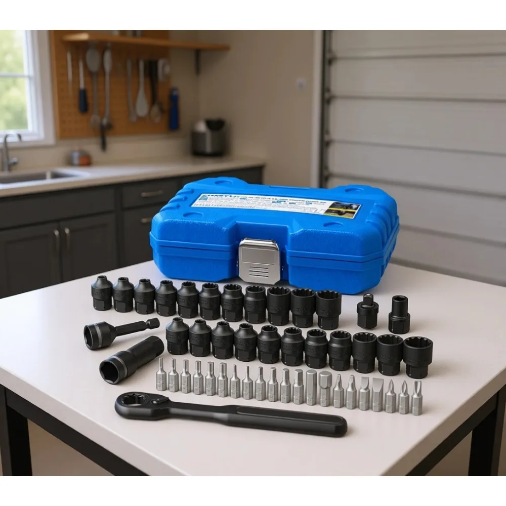 

1/4 Drive 48pc SAE Metric 12pt Pass Through Socket Set with Dual Ratchet Extension Adapter Storage Case