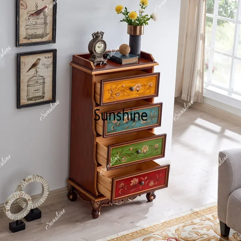 American solid wood painted chest cabinet European retro old storage drawer chestTJ