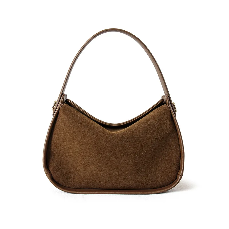 

Suede spliced cowhide leather ladies handbag 2025 autumn and winter new niche design vintage fashion one-shoulder crossbody bag