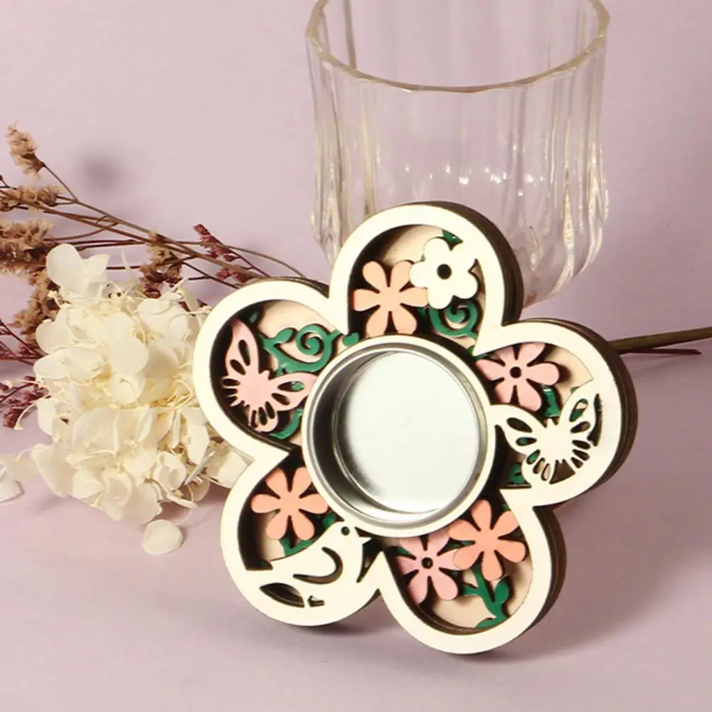 Wooden Candle Holder Three-dimensional Wood Candle Holder Wooden Heart Butterfly Flower Candle Holders Tealight for Weddings
