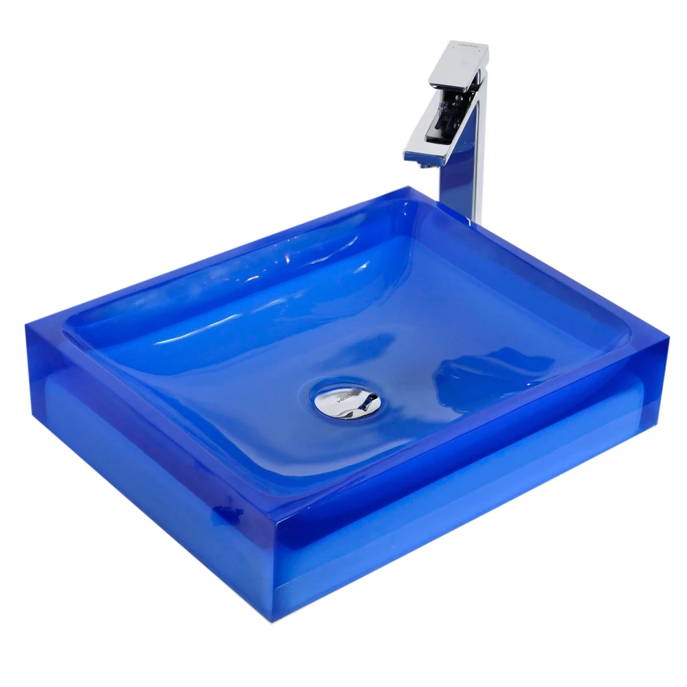 Bathroom Rectangular Resin Counter Top Sink Vessel Cloakroom Vanity Colored Wash Basin 38246-556