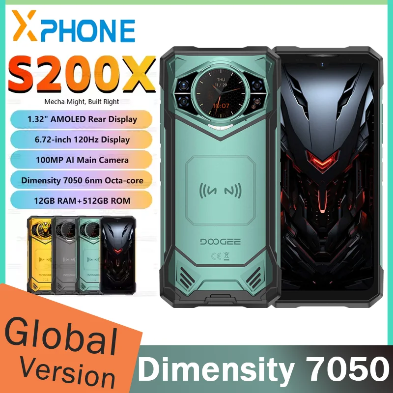 DOOGEE S200 X Rugged Phone 12GB+512GB 6.72” IPS screen Android 14 10100mAh 33W battery Dimensity 7050 Octa Core 5G NFC