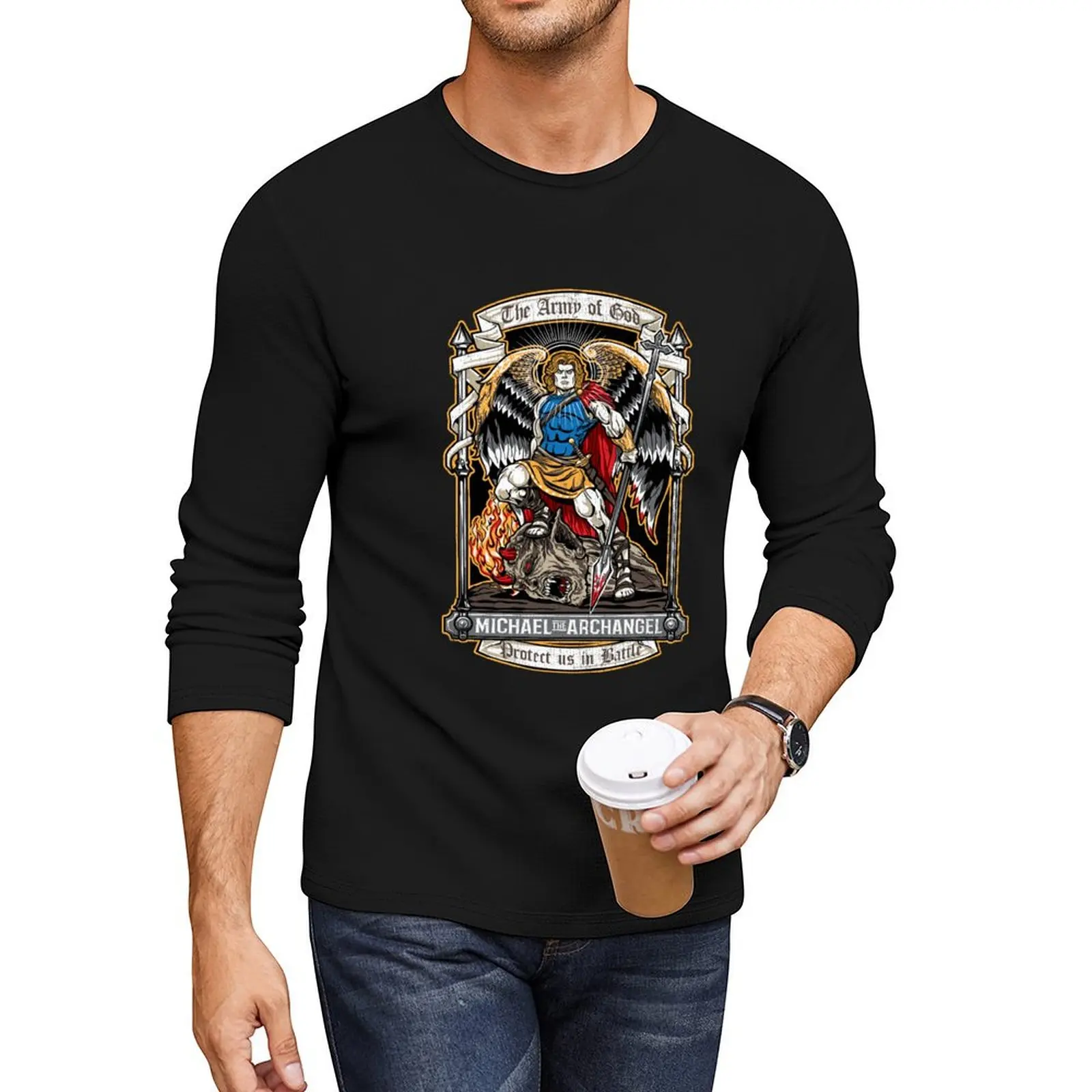 Saint Michael the Archangel Long T-Shirt Blouse T-shirt for a boy sweat shirt Men's cotton t-shirt