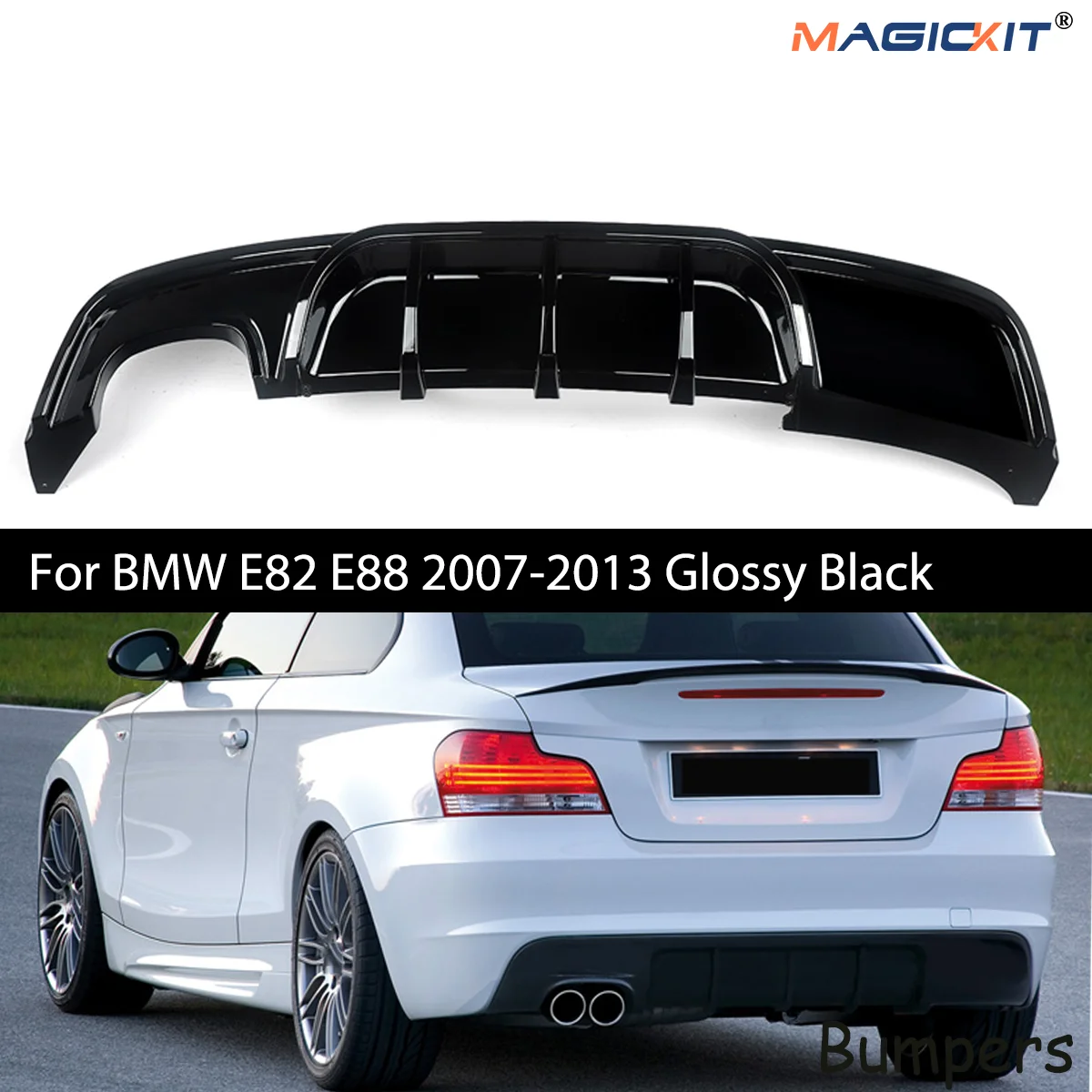 For BMW 1 Series E82 M Sport Coupe 2007-2013 NO LED REAR DIFFUSER SPOILER GLOSS BLACK Rear Bumper Lip Diffuser Car Accessories