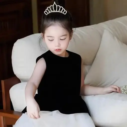 

Girls Dresses Black White Sleeveless Princess Dress Ballet Wedding Birthday Party Sweet Cute Costume Children Casual Outfits