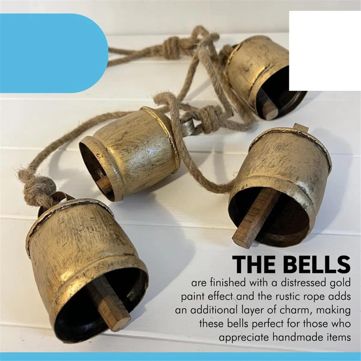 4PCS วัว Bells Cluster บนเชือกขนาดใหญ่ Rustic Vintage Lucky Cow Bells เชือกแขวนผนัง HY