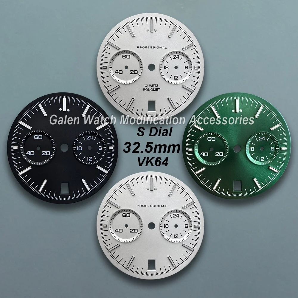 

32.5mm S Logo Speed Dial Fit VK64 Quartz Movement Green Luminous High Quality Professional Watch Modification Accessories