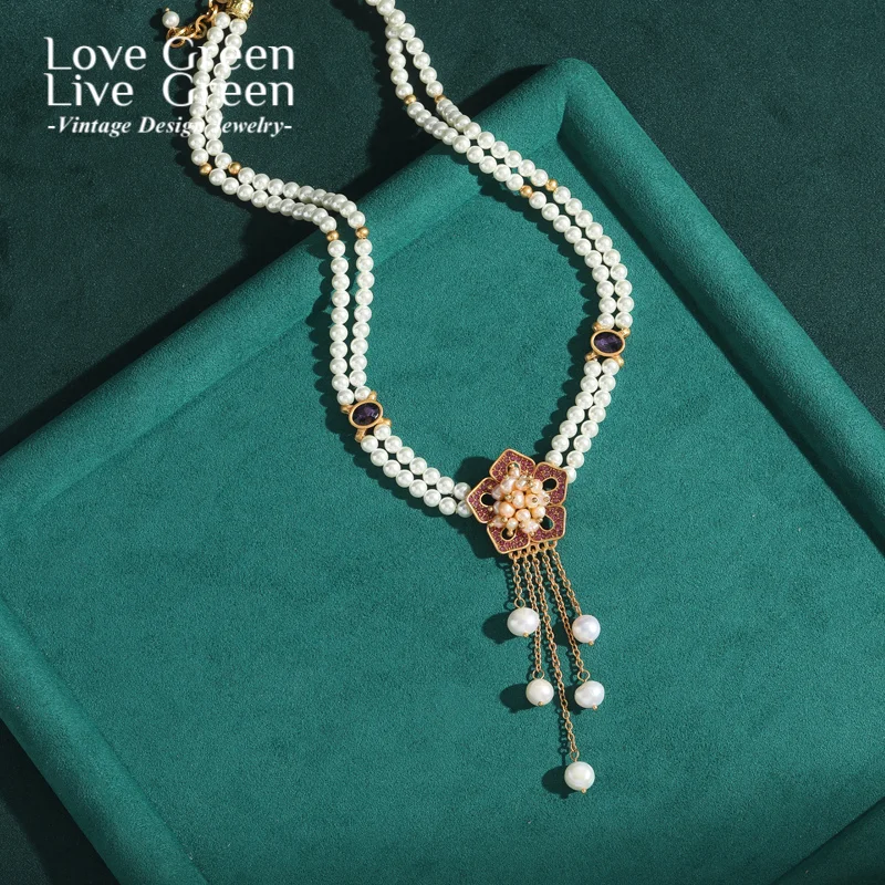 

Vintage Plum Blossom Pearl Necklace Pendant Flower Layered Jewelry 2025 Woman Wedding Party Luxury High Quality New