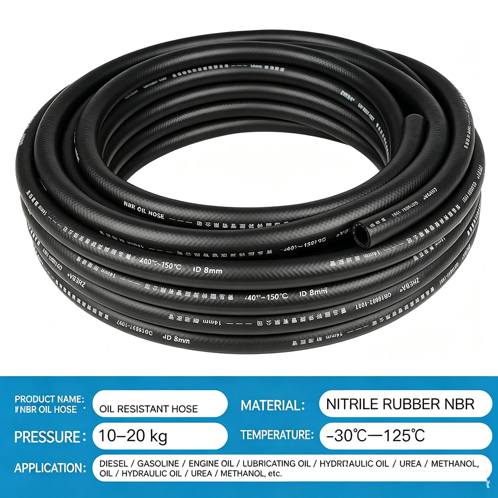 1-3m Durable Multifunctional Car Fuel Hoses ID4/5/6/8/10/12mm~25mm with Pipe Clamp NBR Oil Resistant Hose Vacuum Hose Oil Pipe