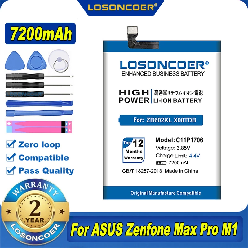 100% Original LOSONCOER C11P1706 7200mAh Battery For ASUS Zenfone Max Pro M2 M1 6.0 Inch ZB601KL ZB602KL X00TDB X00TDE ZB631KL