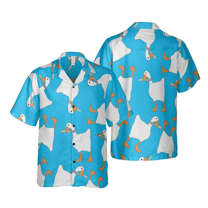 

Funny Duck 3D Printed Shirts For Men Clothes Hawaiian Cartoon Animal Graphic Beach Shirt Casual Hip Hop Boy Short Sleeve Blouses