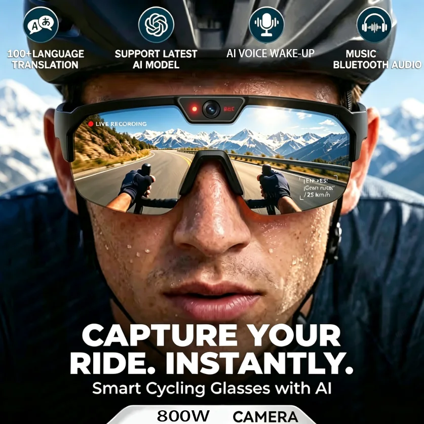 2026 New AI Smart Sports shooting&recording Glasses 800W Camera HD Anti-shake Bicycle Riding Shooting Artifact UV Protection
