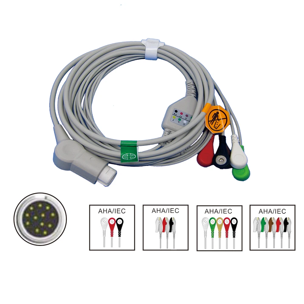 Compatible with PH*I*L*IPS 12 Pin Patient Monitor, 3/5 Lead Wire with Clip/Snap, ECG EKG Cable, ECG Data Monitoring Workstation