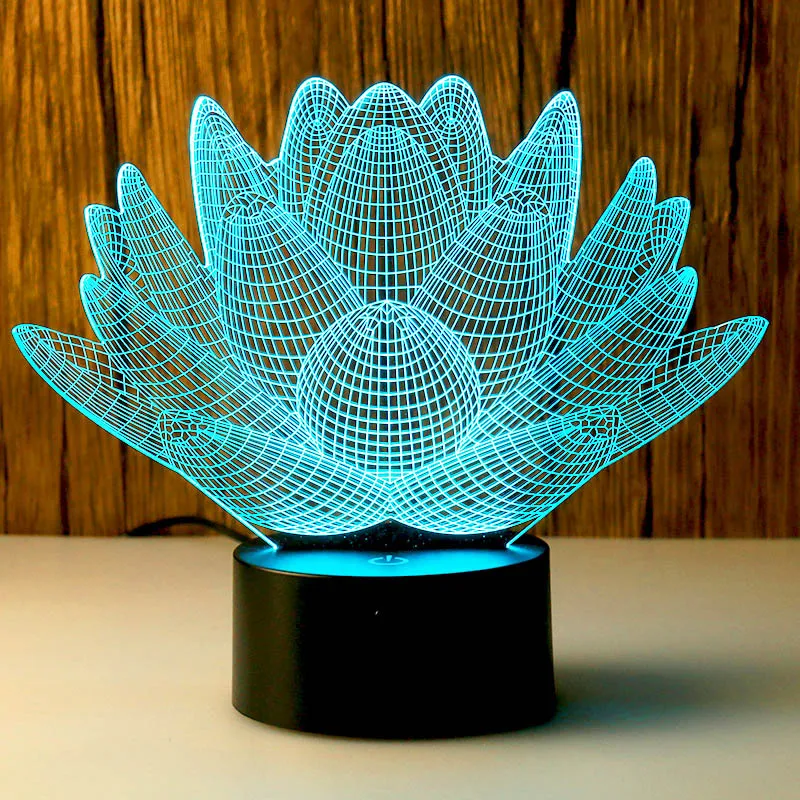 Acrylic 3D Lamp 7 Color Changing LED Night Light USB Lotus Bedroom Bedside Tabe Decoration Creative Gift for Kids Girls Boys