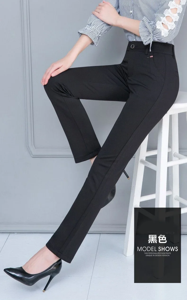 Office Stretch Straight Pants Korean Formal High Waist Pantalones Fashion OL Oversize Mom Trousers New