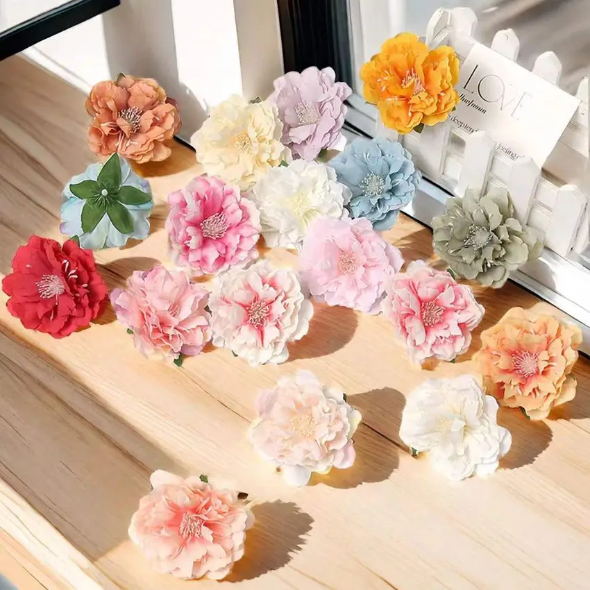 30/60 Pcs Silk Artificial Flowers White Peony Scrapbook DIY Gift Home Table Party Wedding Wreath Decorations Outdoor Garden Arch