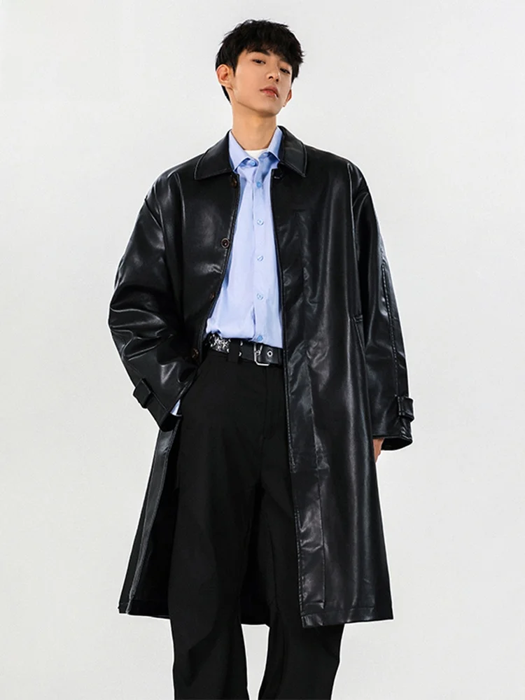 

Wassup Zmn elby Godfather Sle Длинное пальто из искусственной кожи Мужская ветровка в американском стиле ретро Верхняя одежда Модная весенняя повседневная куртка