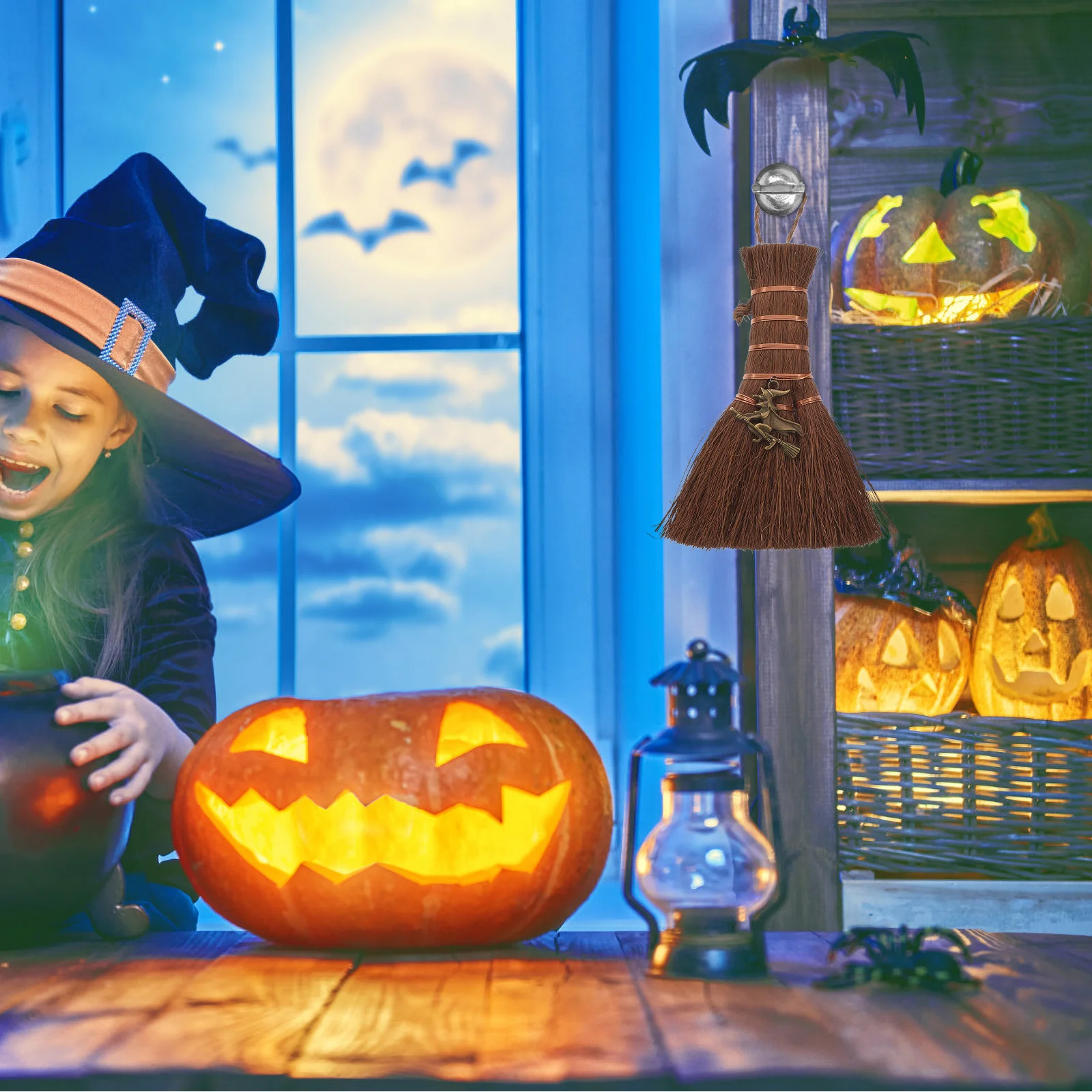 

Exquisite Brown Broom Pendant Retro Style Witch Charm for Car Hanging Key Ring Bag Decor Halloween Decoration Gift