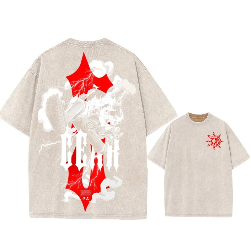الصيف الرجال غسل تي شيرت انمي ياباني قطعة واحدة الجرافيك الملابس Harajuku Y2K المتضخم 100% القطن نصف كم بلايز تيز