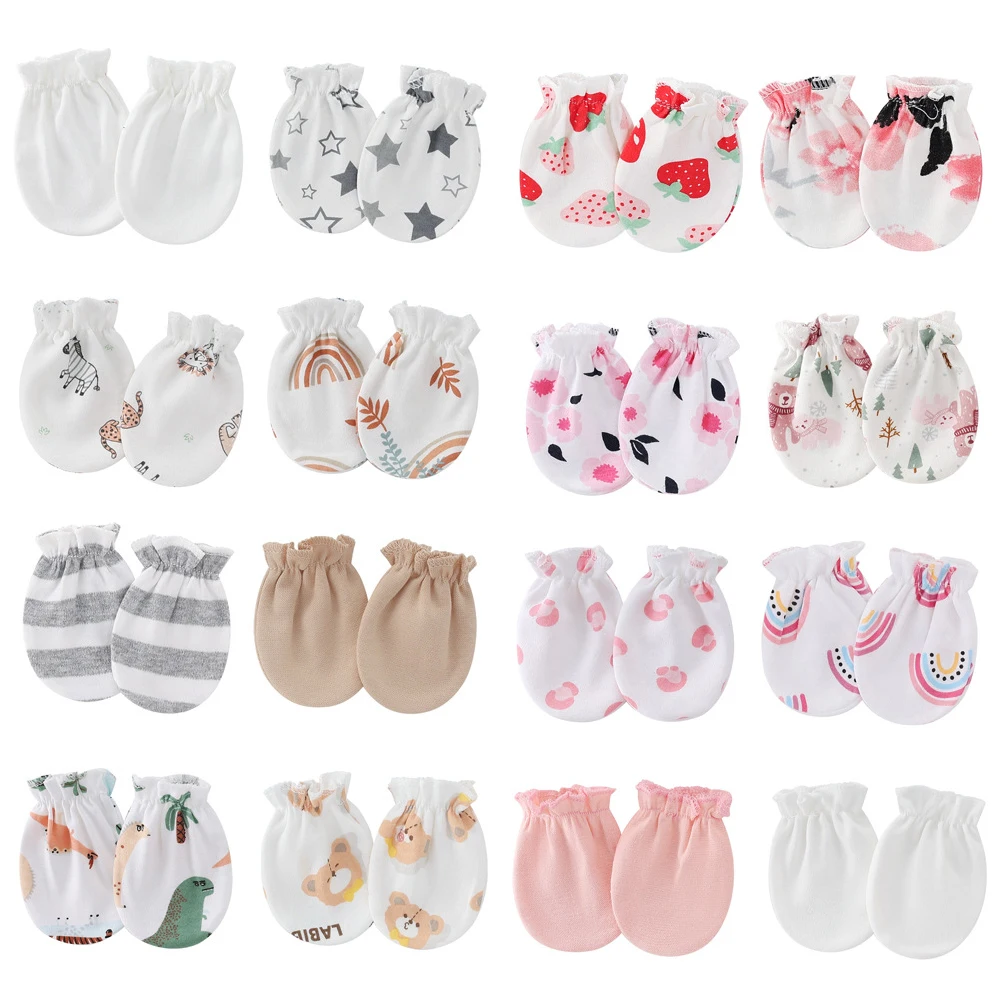 6 Pairs Newborn Gloves for Girls Boys Elastic Cotton Baby Gloves Anti Scratch Cute Cartoon Baby Care New Born Gift 0-5M