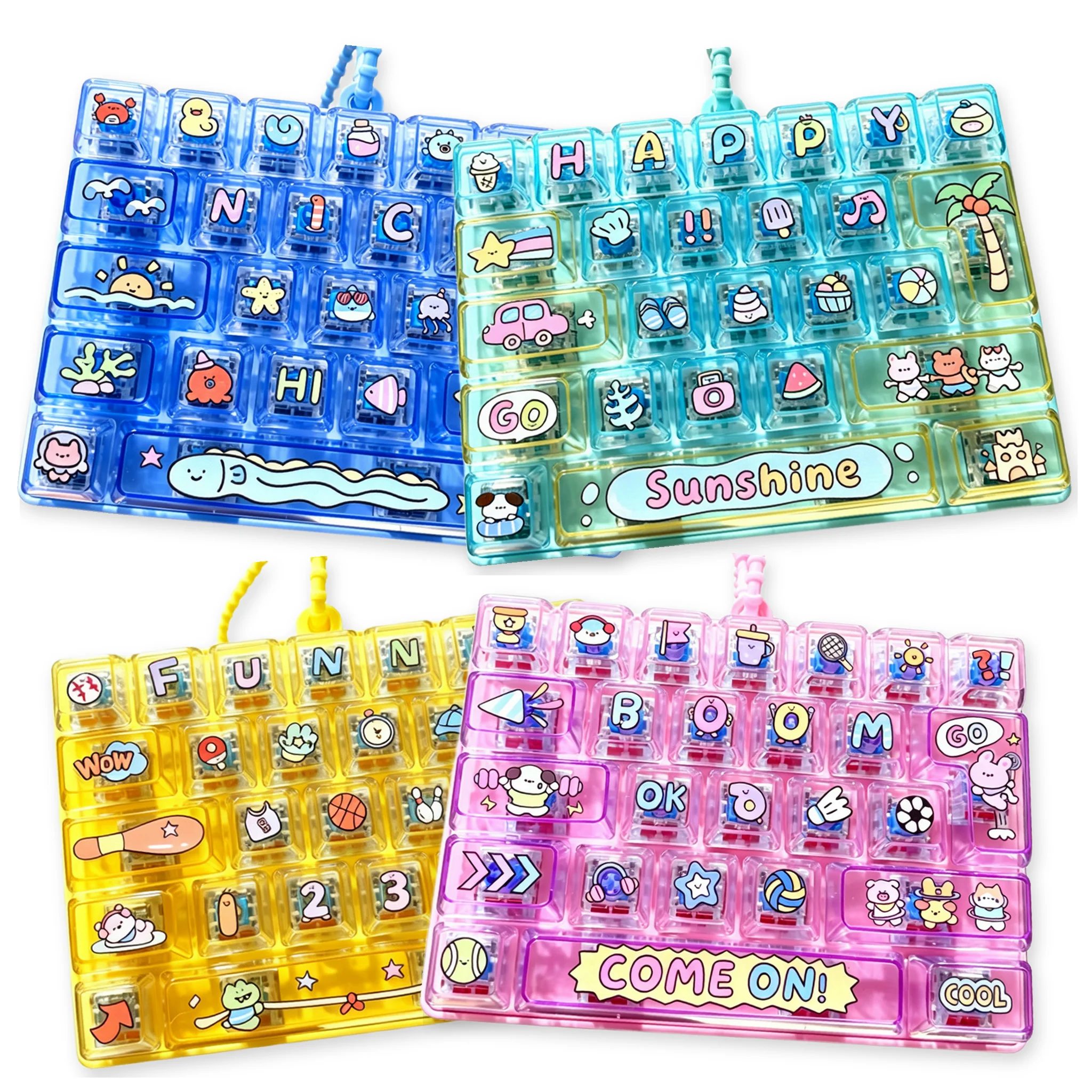 26구 키캡 키링 Cartoon Stress Relief Squeeze Keyboard Clicker Keycap Ocean,Exercise,Animal Series Keychain Bags Backpacks Gifts 키캡