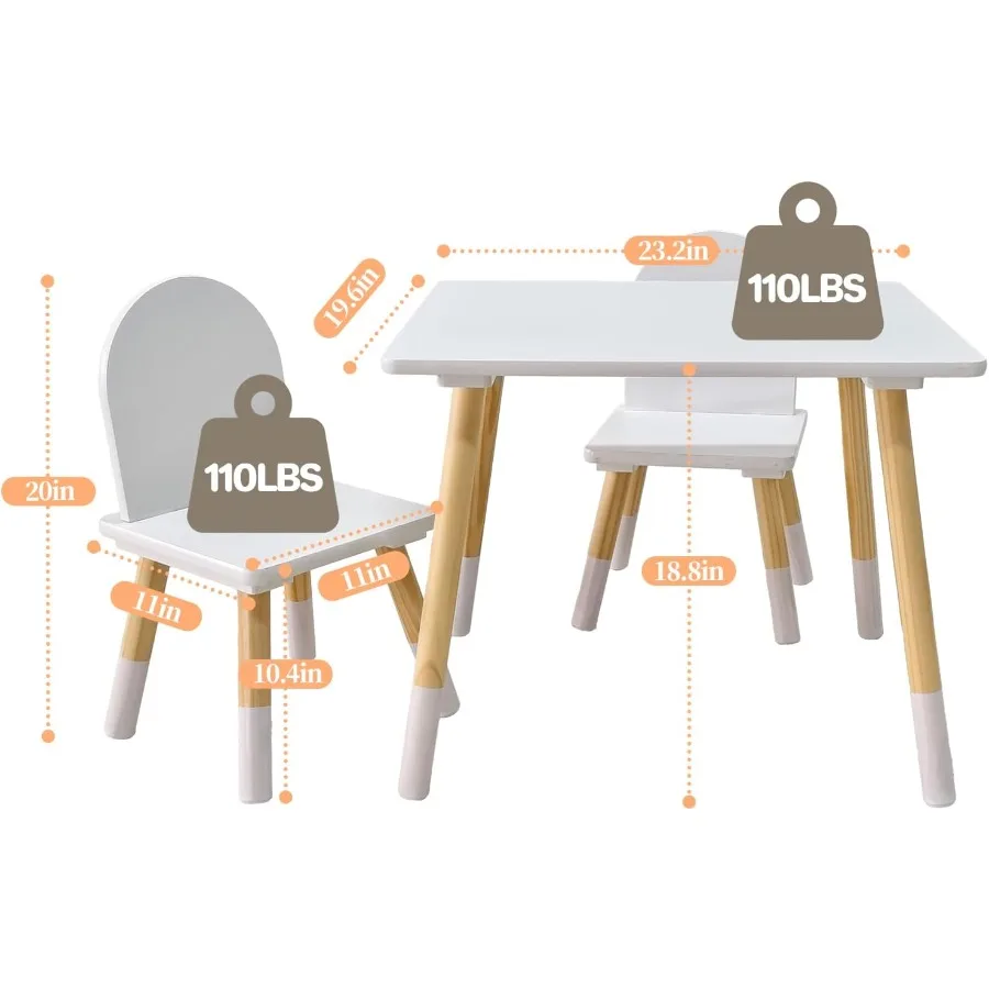 Wood Table and 2 Chair Sets Toddler Small Multi-Activity Study Eating and Playing Table Set for Age 3-7 Child Desk and Chair Se