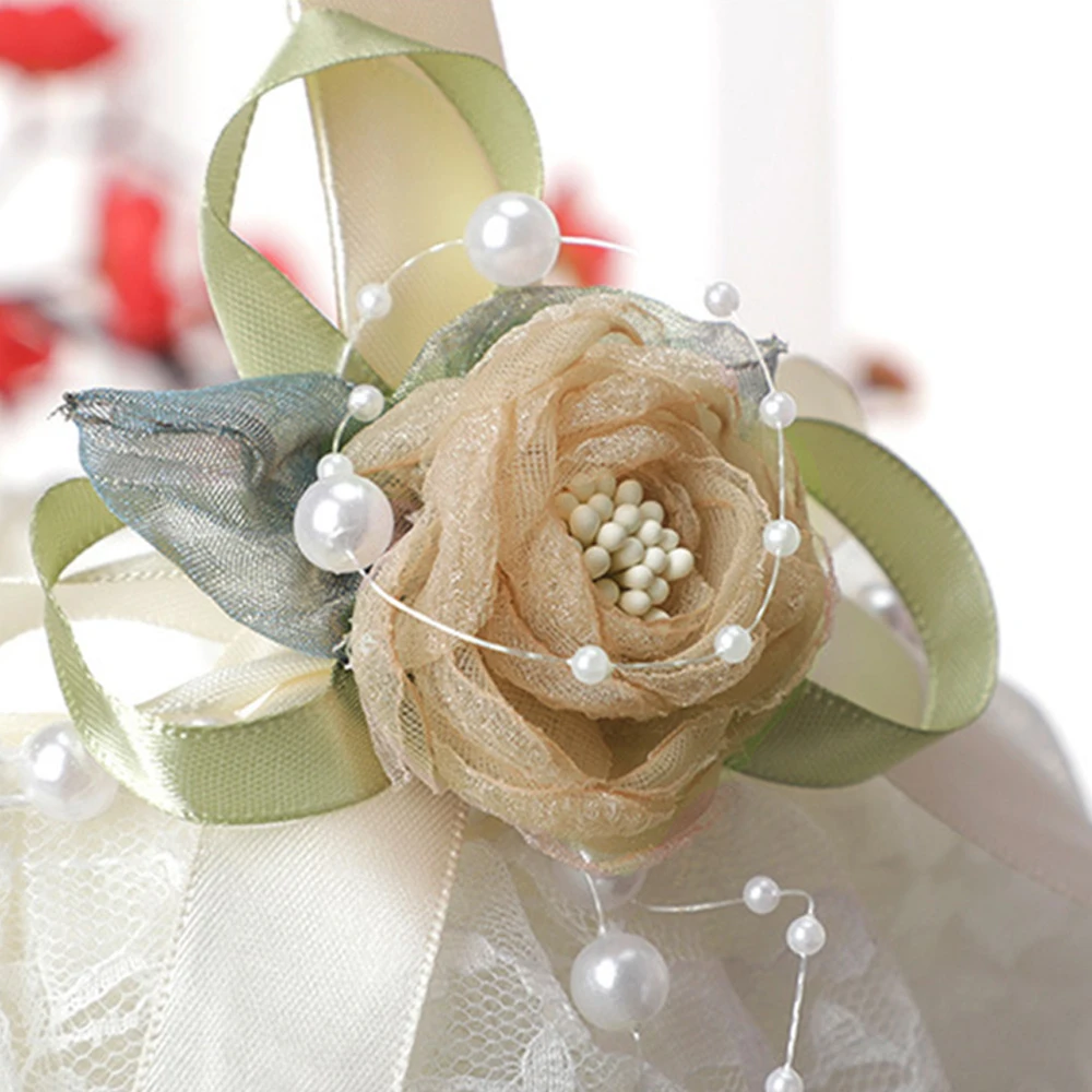 Vintage Lace Flower Girl Basket with Pearls & Satin Ribbon, Ivory Wedding Petal Basket, for Wedding Ceremony & Photo Props image 5