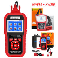 KONNWEI KW890 12V Car Battery Tester Analizer Auto Diagnostic Tools Battery Match 3 in 1 Car OBD2 Scanner +KW310 Code Reader