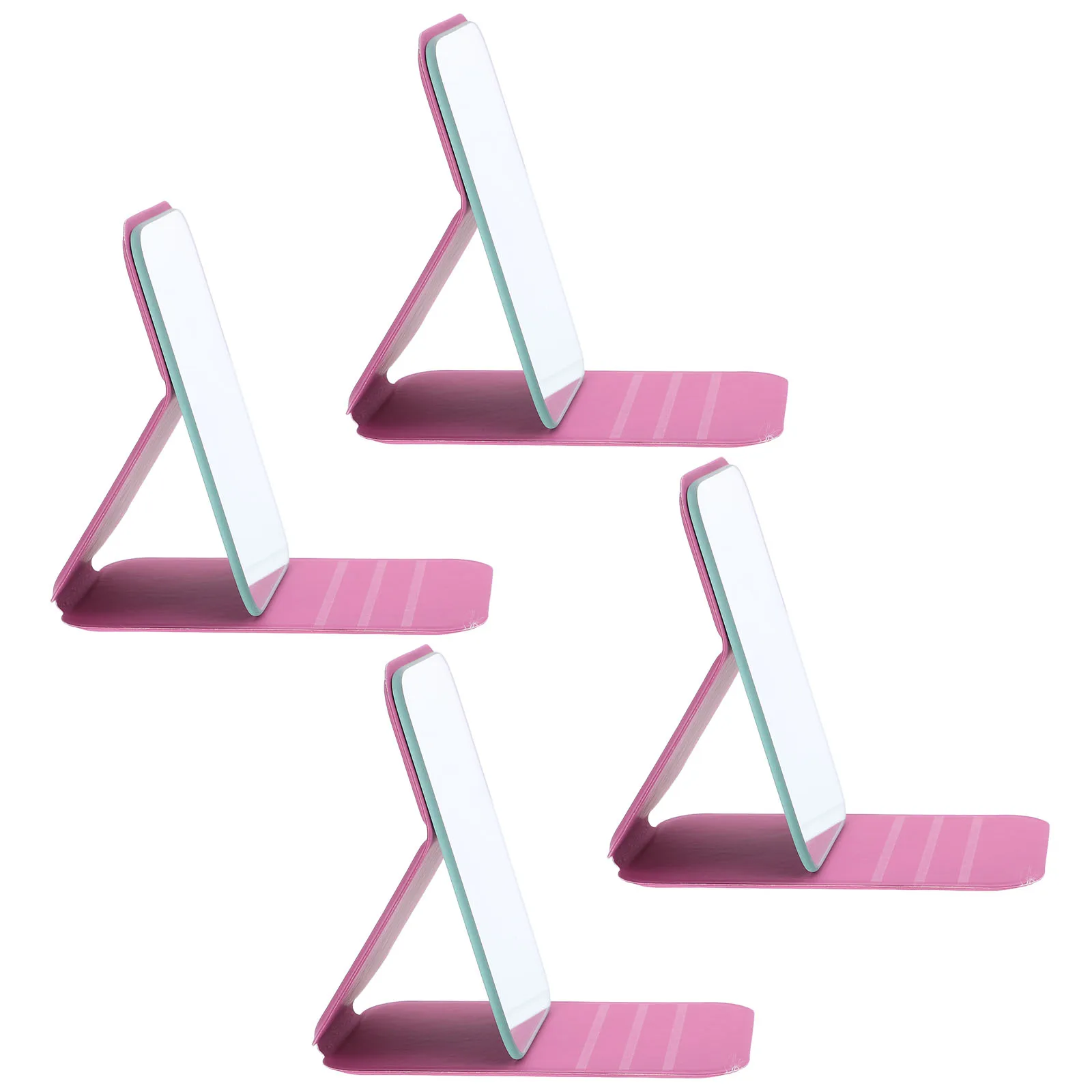 Espelho de maquiagem dobrável portátil, 4 unidades, estrutura pu, alta definição, compacto, mesa de viagem, espelho de vaidade, suporte de mesa, espelhos portáteis