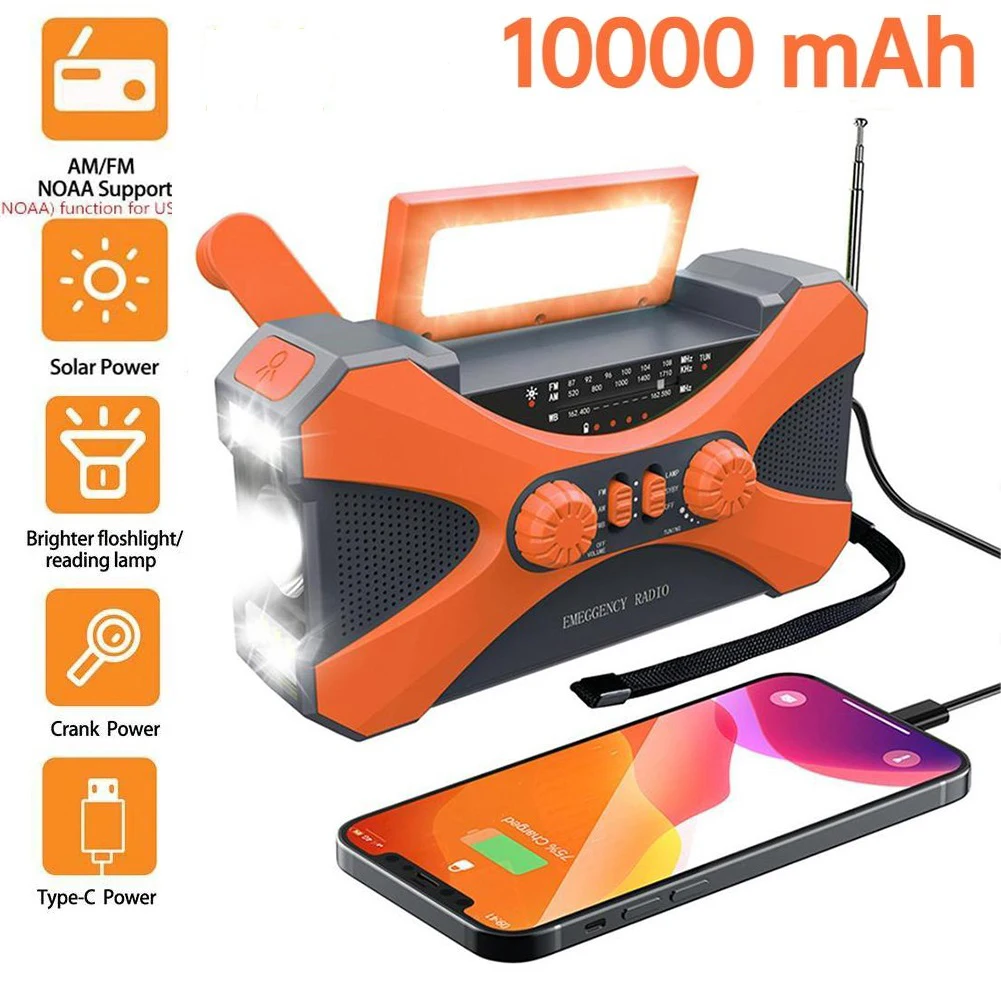 

12000mAh Emergency Solar Power Radio USB Charging Hand Crank Radio FM AM WB NOAA Weather Radio with LED Flashlight Power Bank