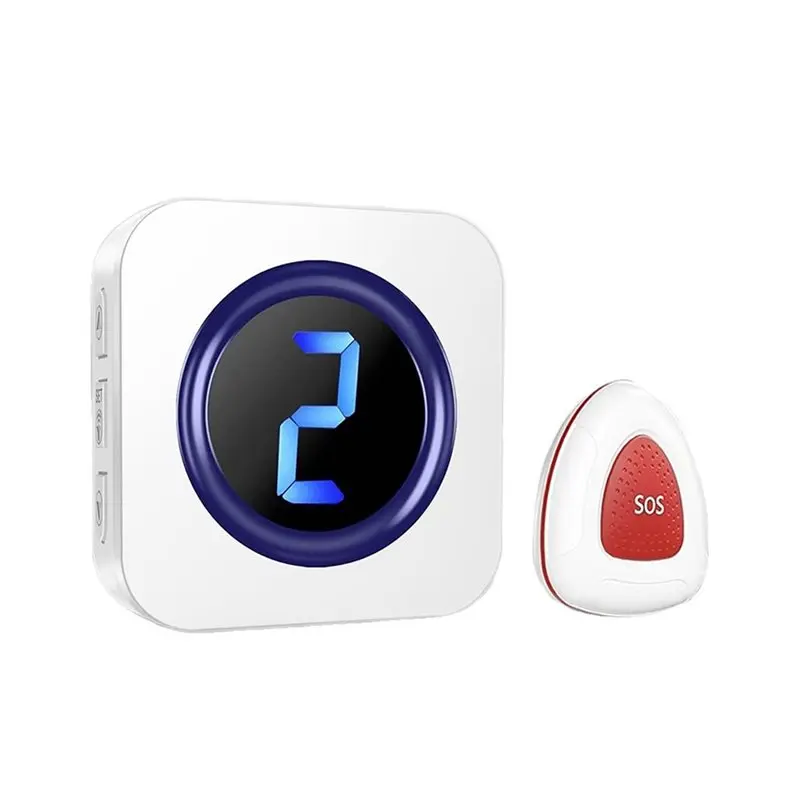 B29C-Wireless Caregiver Pager System With IP55 Waterproof SOS Call Button For Elderly Monitoring Nurse Alert Device EU Plug Whit