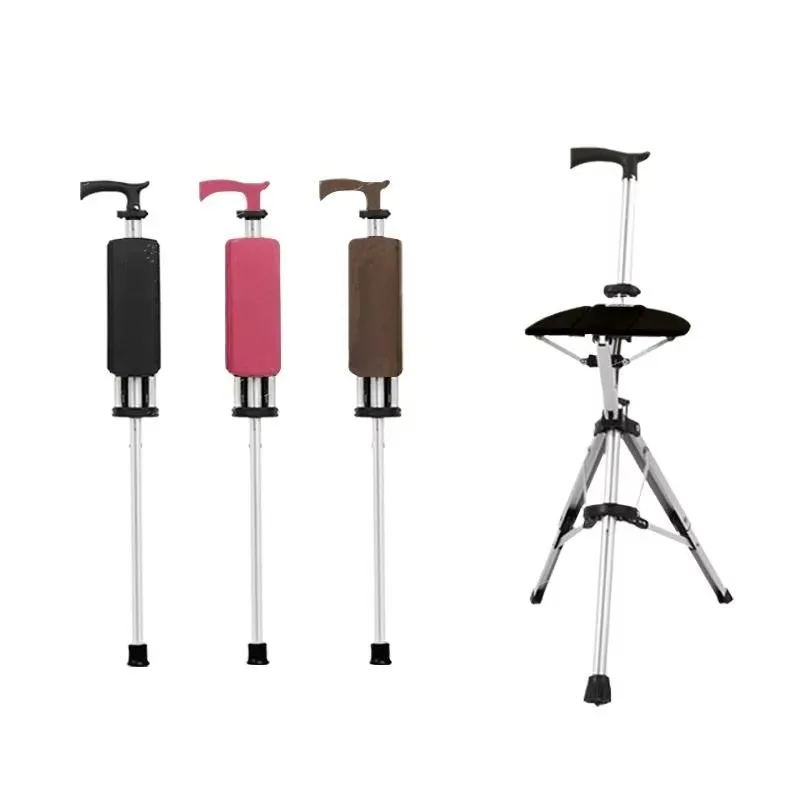 3-Leg Folding Cane with Stool Seat: Adjustable, Aluminum & Portable | Extra-Stable Aid for Seniors & Disabled