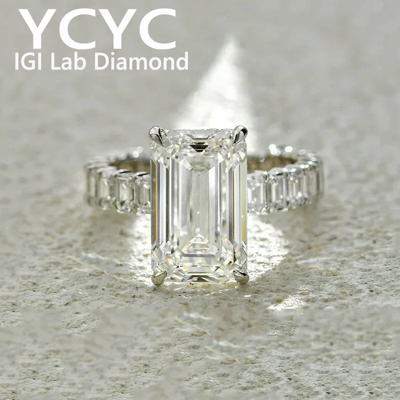 Emerald Lab Grown Diamond Solitaire Engagement Ring 5Ct DE VS-VVS 14 White Gold  Wedding Ring For Lady