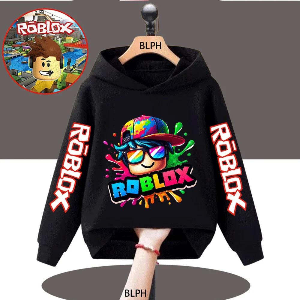 Sweat à capuche imprimé Roblox pour enfants, sweat-shirt décontracté au design coloré pour garçons et filles