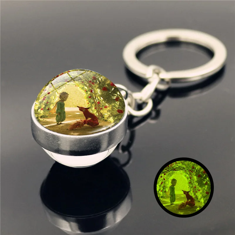 New Luminous Little Prince Metal Keychains Time Stone Glass Pendant Creative Gift Key Chain Fashion Charm keychain accessories