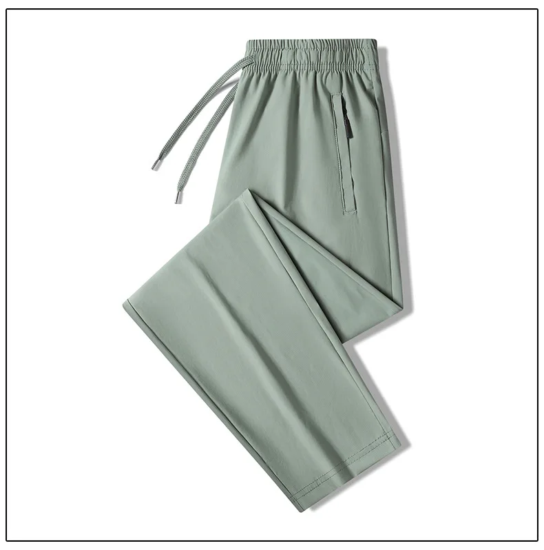Herren Sommerhose aus Eisseide mit weitem Bein und Reißverschlusstaschen, atmungsaktive Jogging-Sporthose, lässige lange Hose – Detail 8