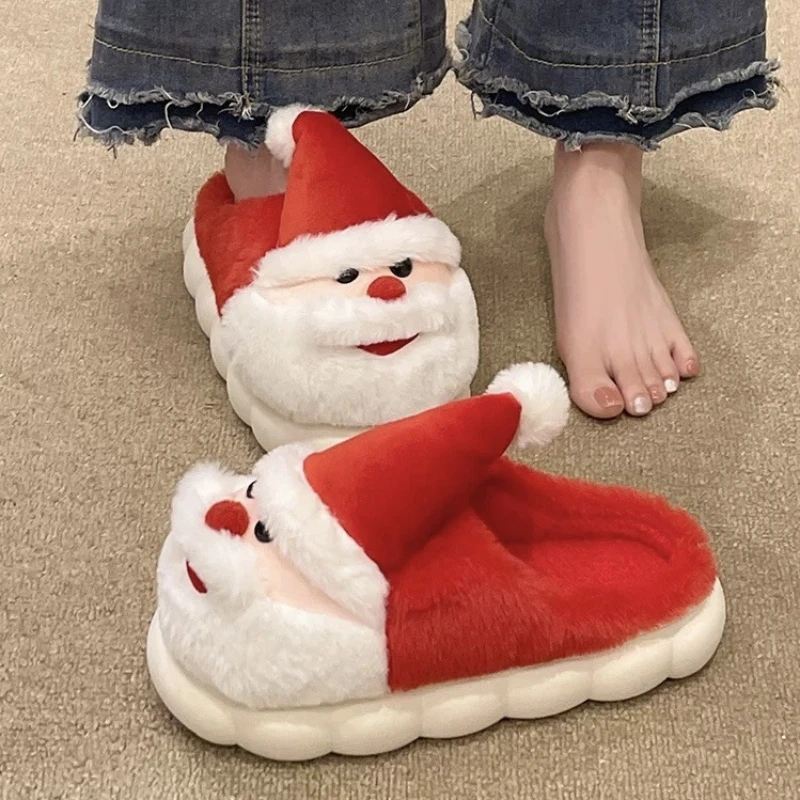 2024 New Arrival Winter Christmas Santa Claus Slippers For Women Men Warm Plush Cute Cartoon Couples Indoor House Floor Slides