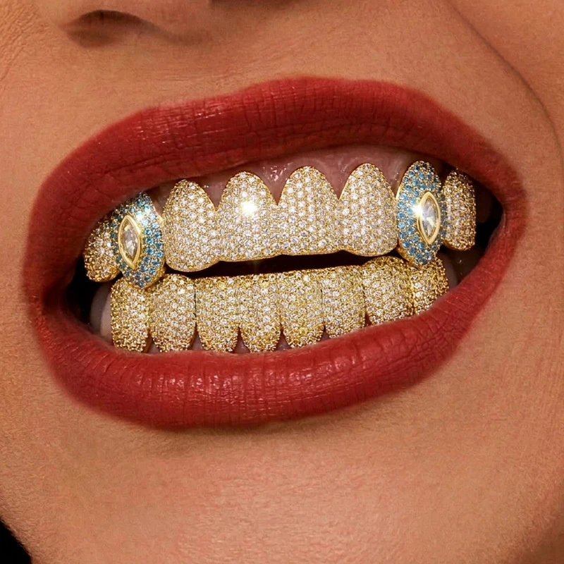 Micro Spread Hip Hop/Punk Teeth Grill Set Men'S  Women'S Top  Bottom Grills New Fitted Hip-Hop Gold Tooth Grill Hat ﻿Halloween